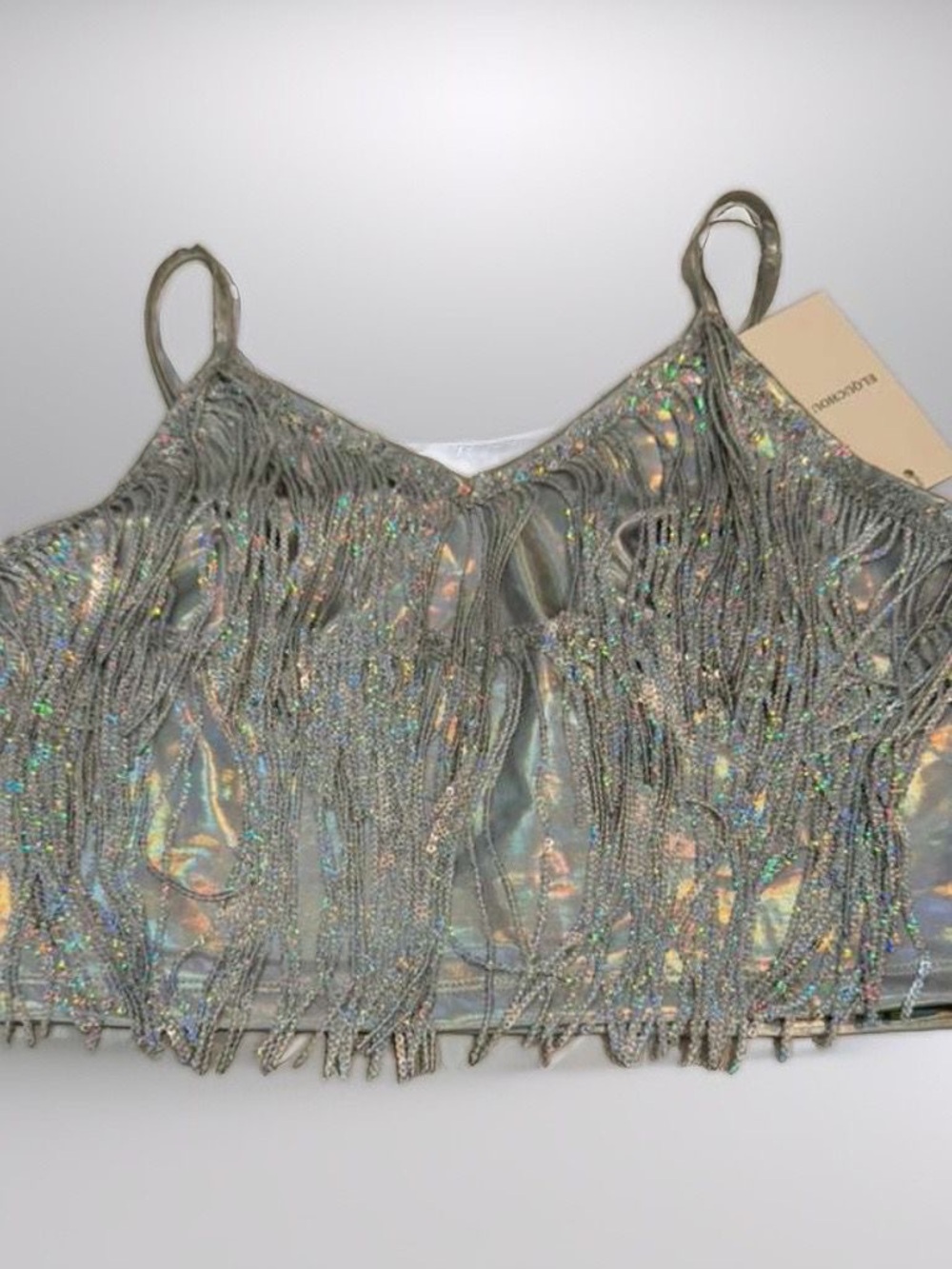 Sparkle Fringe Holographic Crop Top - Women